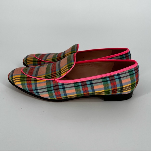 J. Crew Ribbon Plaid Academy loafers green blue yellow - 10 - Picture 4 of 11